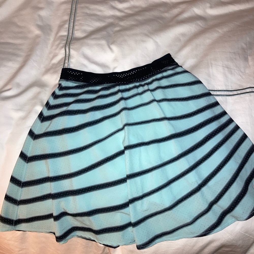 Nike Light Blue and Black Striped Mini Skirt small
